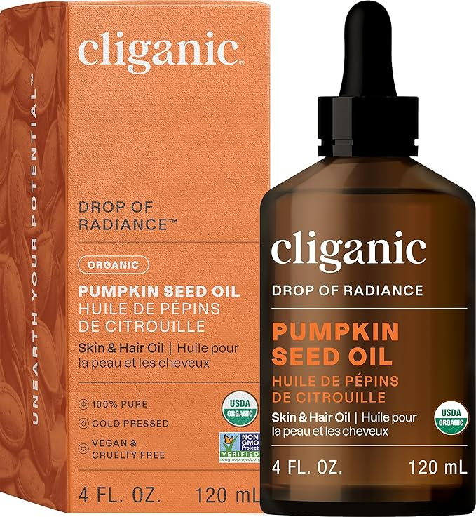Cliganic Organic Pumpkin Seed Oil, 100% Pure - For Face & Hair | Natural Cold Pressed Unrefined (... | Amazon (US)
