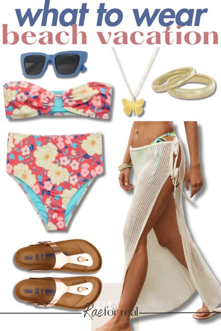 What to wear for a beach vacation -  here’s a great outfit idea for the beach or poolside. 

Resort wear, vacation outfit, travel, pearl necklace, layered necklace, bracelet, stack, summer outfit, spring outfit, Birkenstock, slides, vacation outfit, bathing suit, swimsuit, cover-up, gaze fabric, matching set. 

#LTKfindsunder50 #LTKswim #LTKtravel