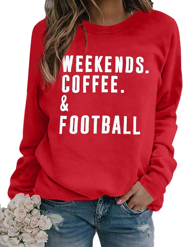 EGELEXY Football Game Day Sweatshirts Weekends Coffee and Football Sweatshirt Women Football Mom ... | Amazon (US)