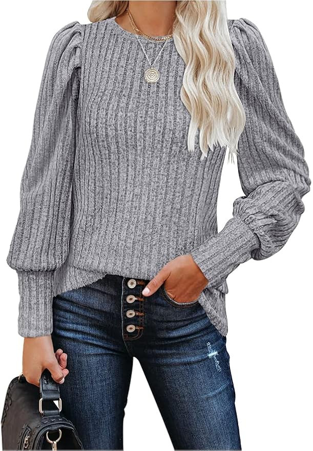 MIHOLL Women's Puff Long Sleeve Tops Elegant Casual Blouses T Shirts | Amazon (US)