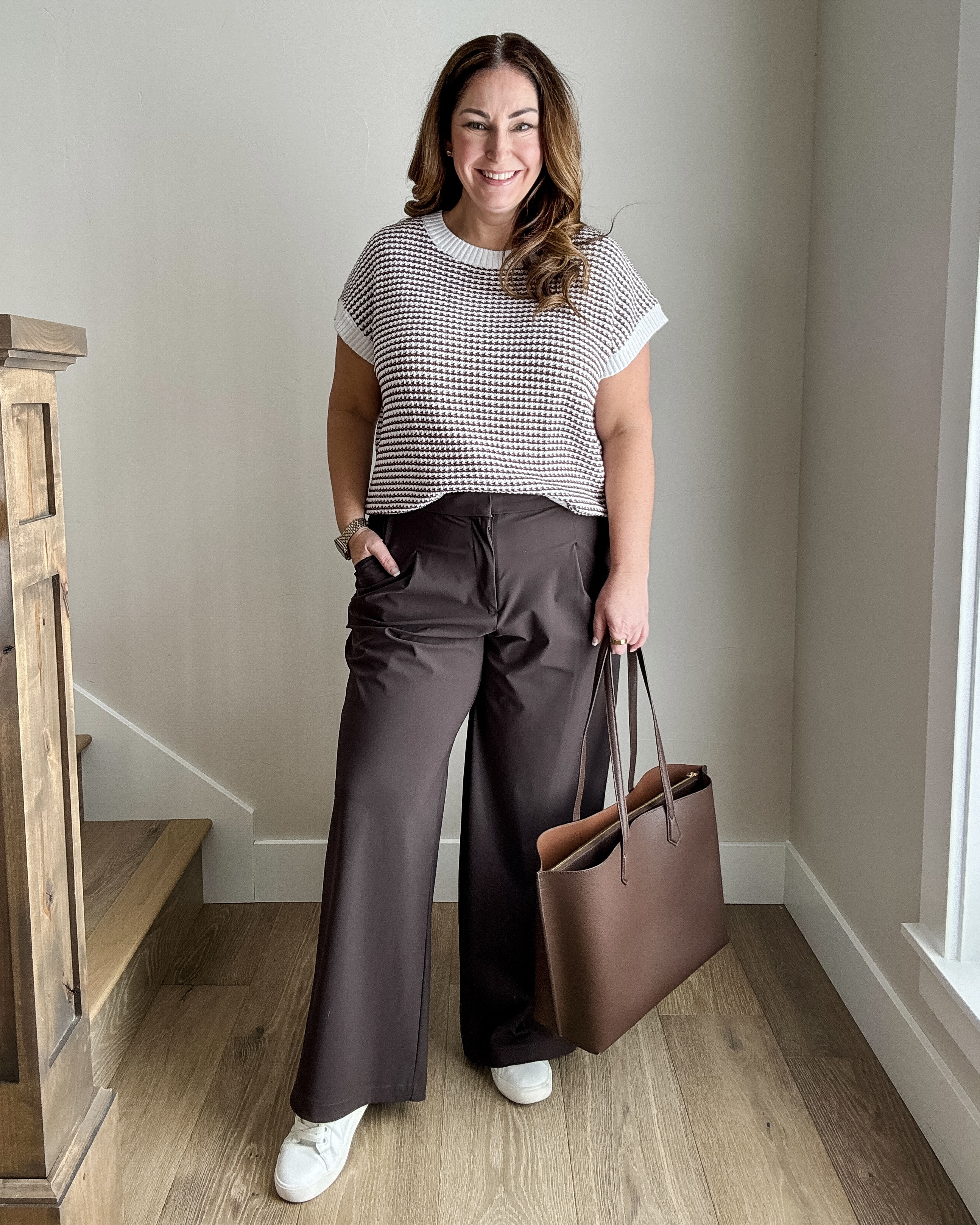 Casual but polished—my favorite kind of outfit! 🤎 This Amazon knit top is lightweight and comfy, and these Athleta pants are the perfect mix of structured and relaxed. // Wearing TTS, L in top / 14 in pants (size up if in between) 

 

#LTKOver40 #LTKMidsize #LTKStyleTip