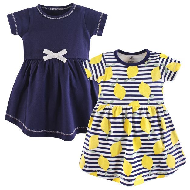 Touched by Nature Baby and Toddler Girl Organic Cotton Short-Sleeve Dresses 2pk, Lemons | Target