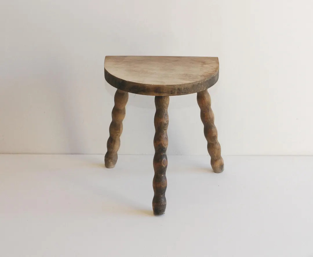 Vintage French Wood Stool Tripod Chair Plant Stand Milking Stool Bobbin Legs Natural Wood Furnitu... | Etsy (US)