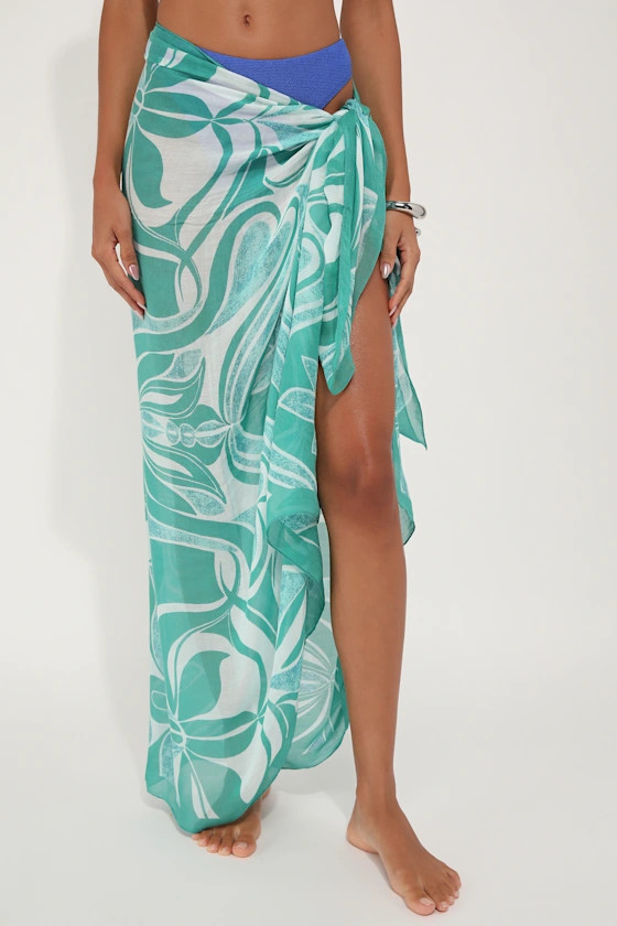 Tropical Darling Teal Green Abstract Floral Swim Cover-Up Sarong | Lulus
