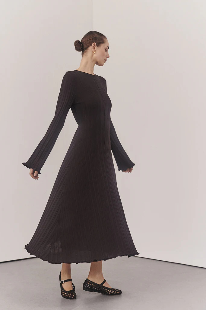 SYLVIA BITTER CHOC KNIT MIDI DRESS | DISSH