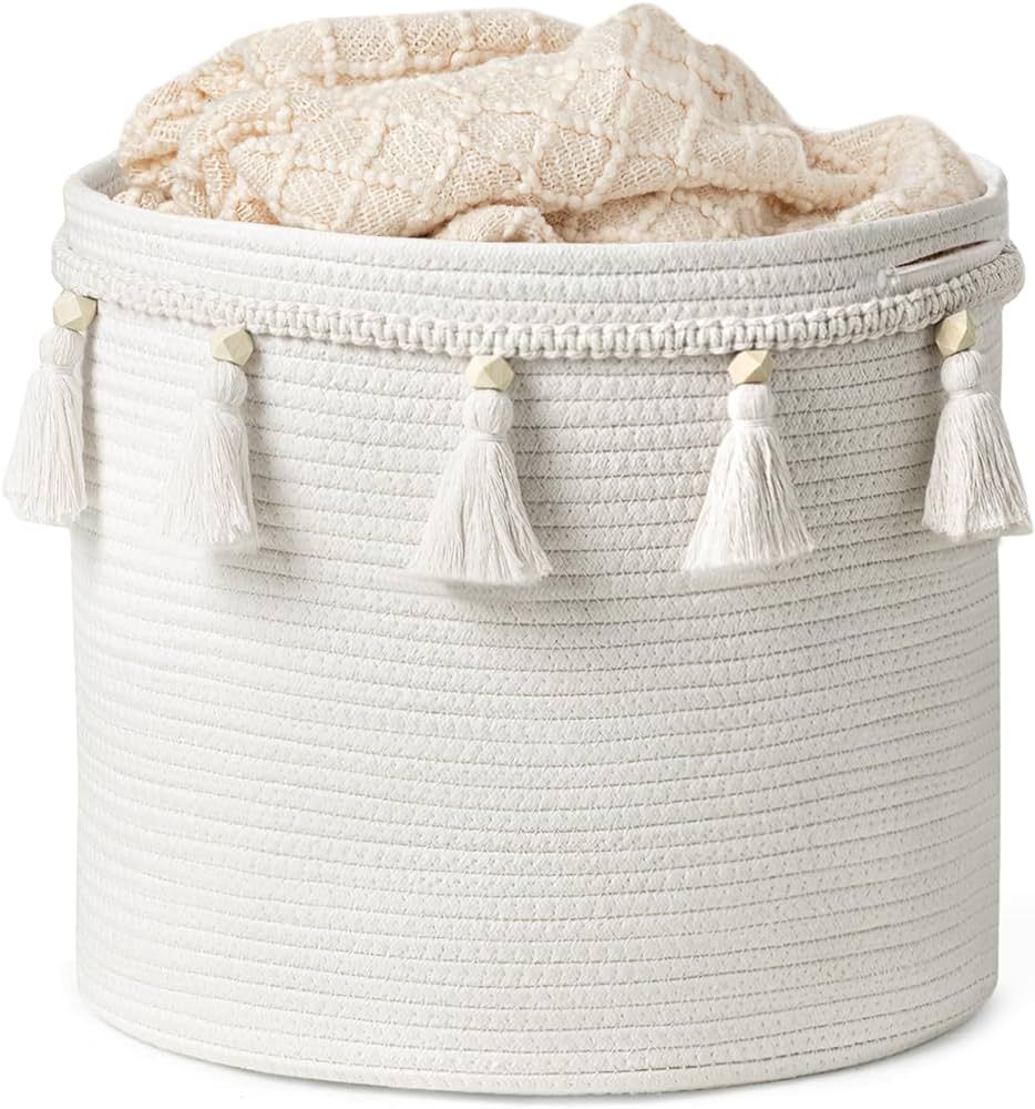 UBBCARE Decorative Cotton Rope Basket-11 x 11 in, Boho Woven Storage Basket with Tassel, Macrame ... | Amazon (US)