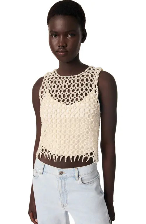 maje Beaded top in Ecru at Nordstrom, Size Medium | Nordstrom