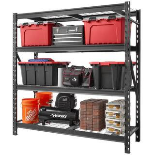 Husky Black 4-Tier Heavy Duty Industrial Welded Steel Garage Shelving Unit (77 in. W x 78 in. H x... | The Home Depot