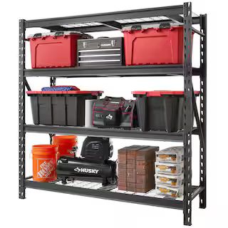 Black 4-Tier Heavy Duty Industrial Welded Steel Garage Shelving Unit (77 in. W x 78 in. H x 24 in... | The Home Depot