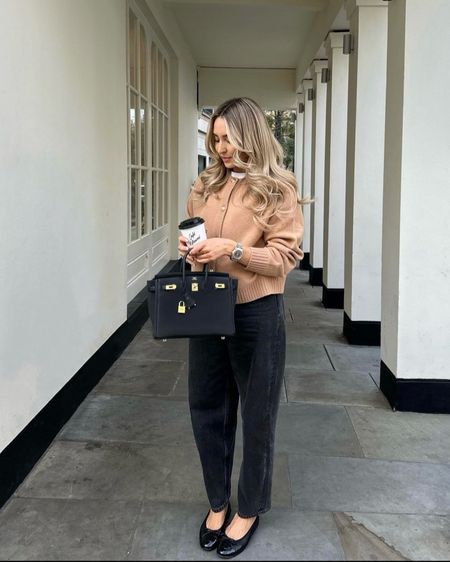 Old money style autumn outfit - cos white clean cut t-shirt, Massimo dutti beige cardigan with gold buttons, cos tapered washed black jeans and ballet flats  

#LTKSeasonal #LTKeurope #LTKstyletip