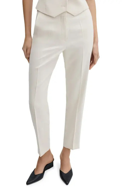 MANGO Tempo Pleated Straight Leg Ankle Pants in Ecru at Nordstrom, Size X-Small | Nordstrom