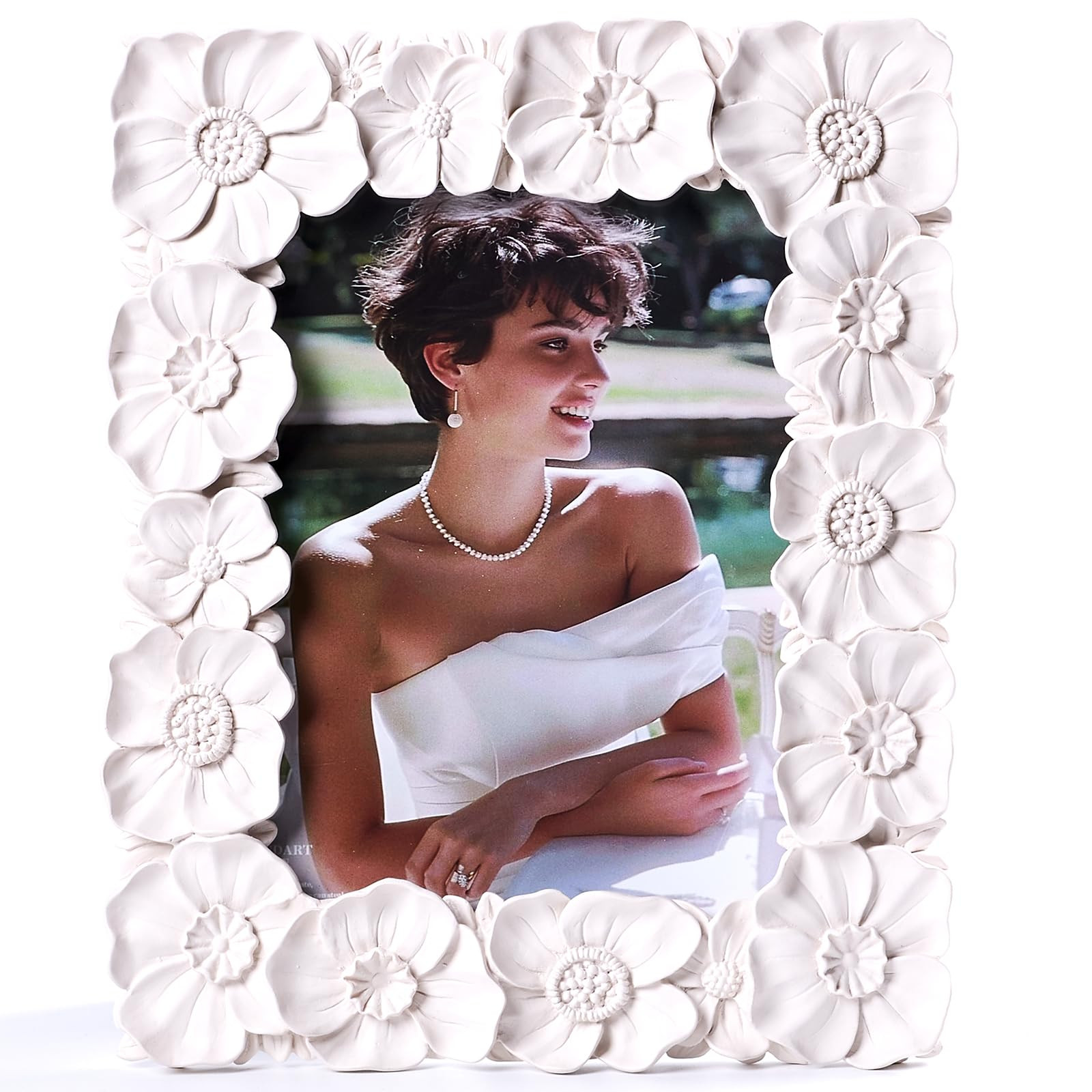 5x7 Picture Frame White, Vintage Ornate Petals Textured Photo Frame, Hand-Crafted Resin Antique F... | Amazon (US)