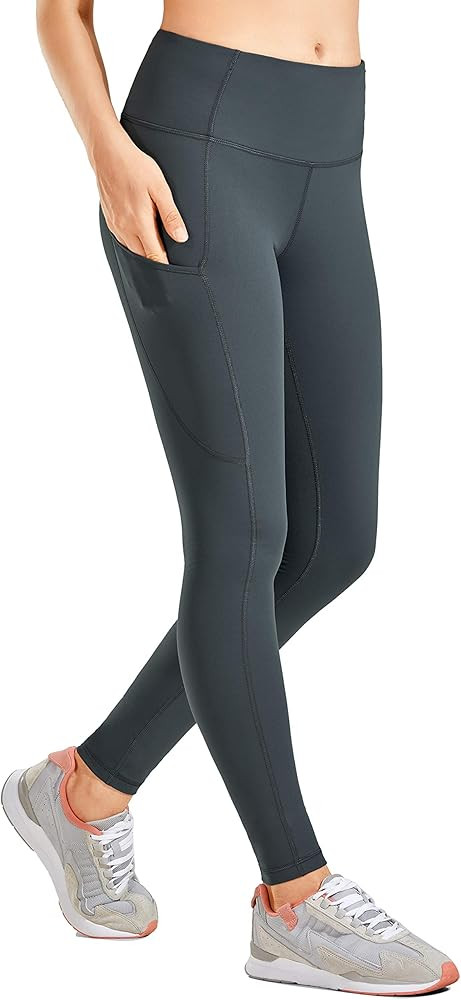 CRZ YOGA Women's Matte Brushed Light-Fleece Leggings High Waisted Workout Yoga Pants with Pocket ... | Amazon (US)