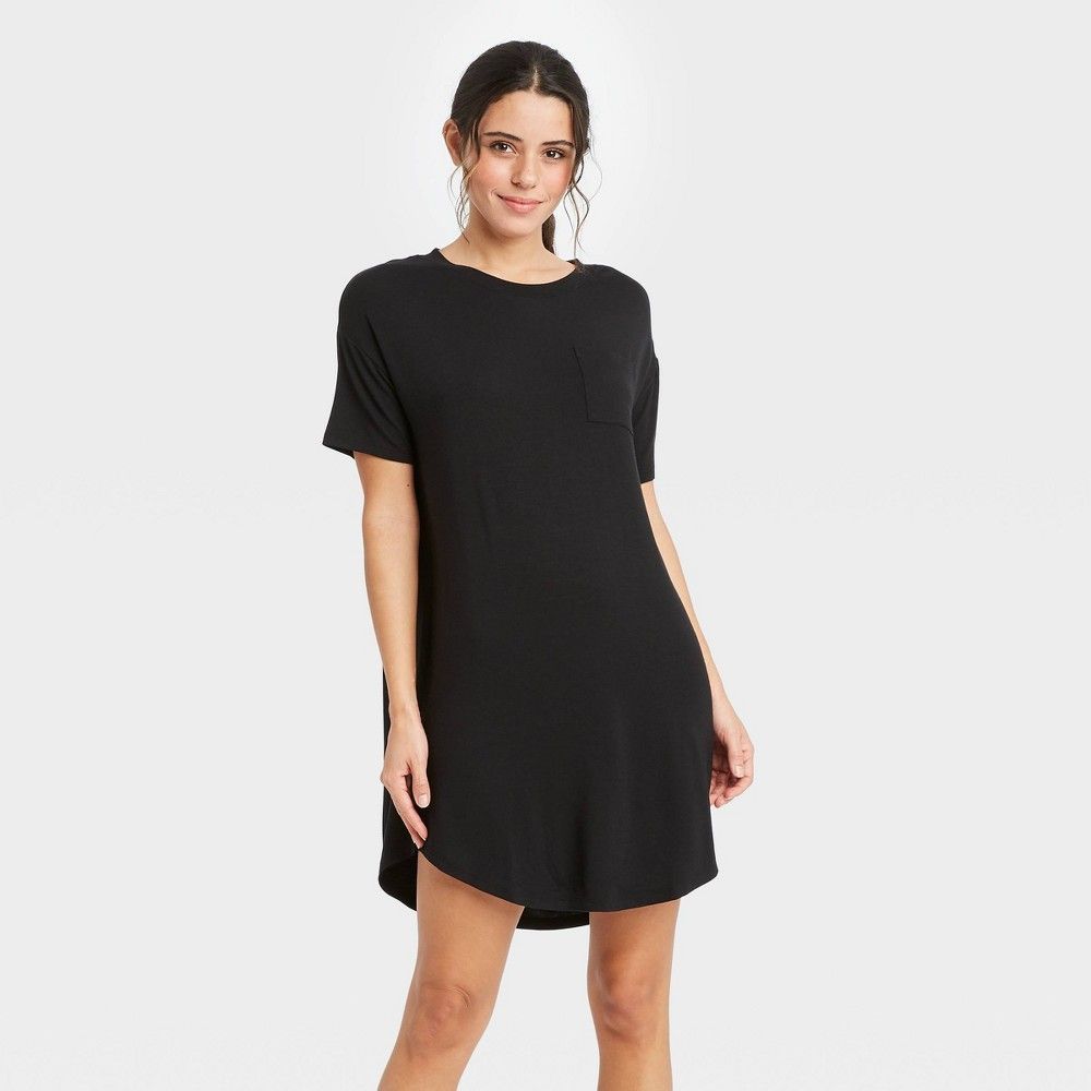 Women's Short Sleeve Beautifully Soft Nightgown - Stars Above Black L | Target