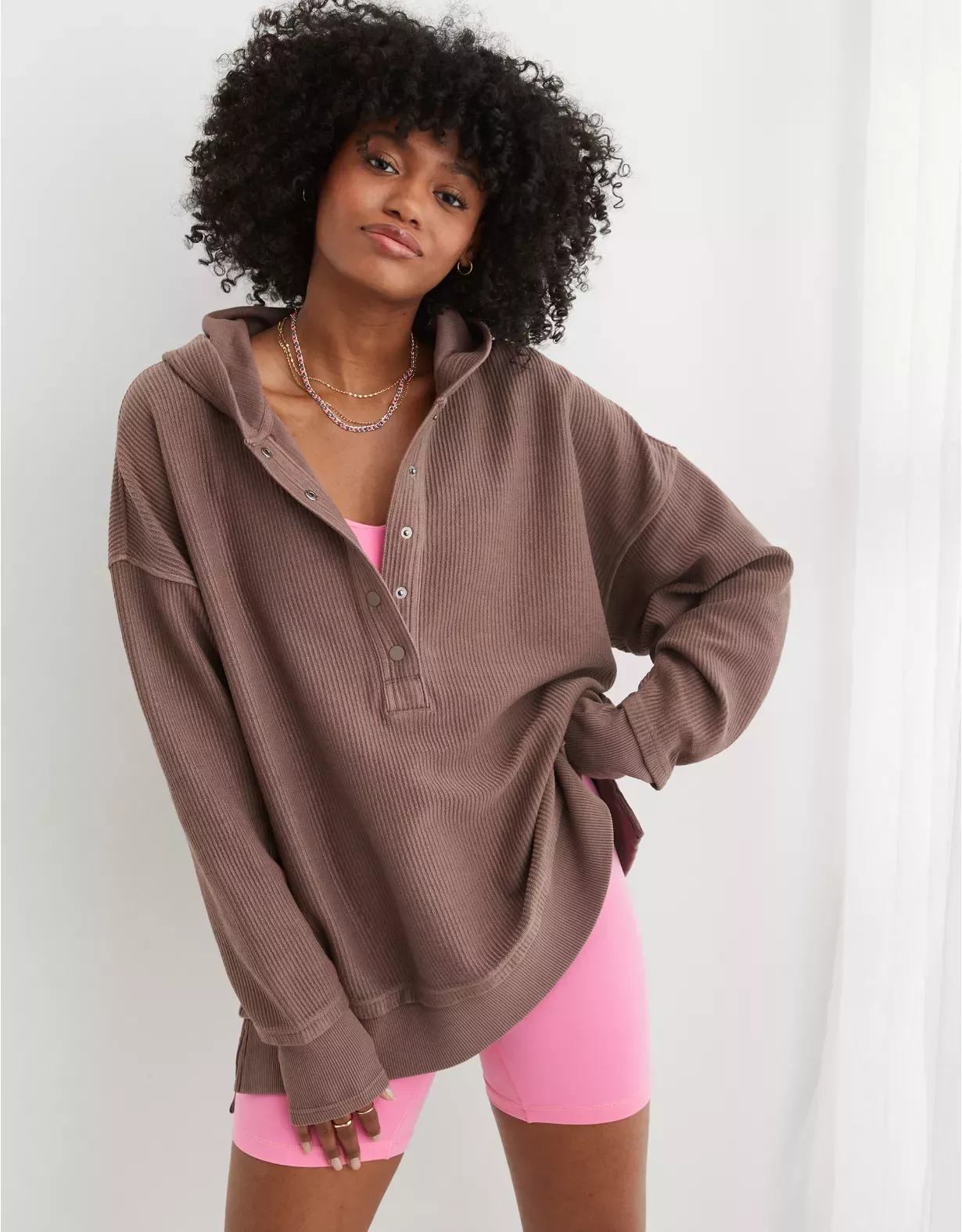 Aerie Textured Henley Hoodie curated on LTK