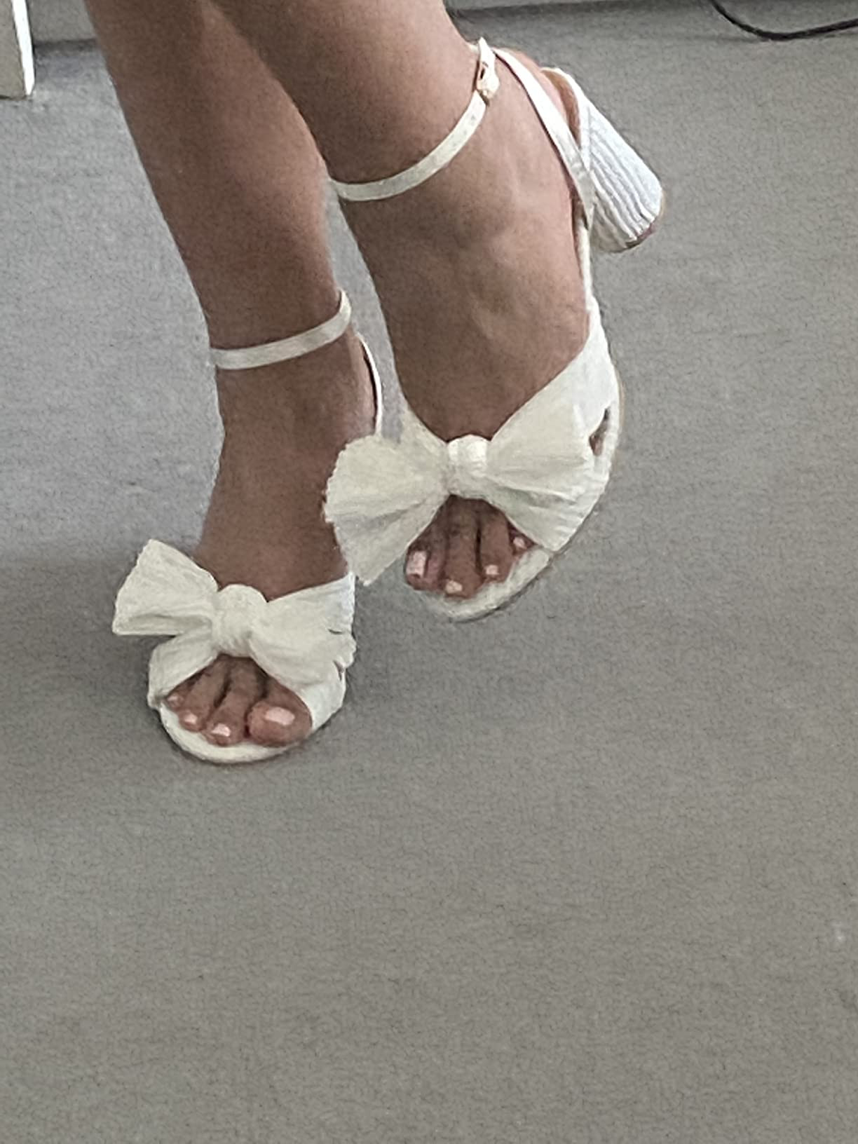 COOLCEPT Women Elegant Pleated Bow Bridal Sandals Block High Heel | Amazon (UK)