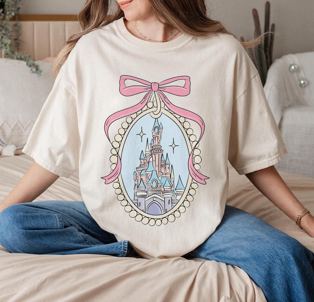 Disney Magical Castle With Pink Coquette Shirt, Princess Castle Sketch Shirt Magic Kingdom Shirt,... | Etsy (US)