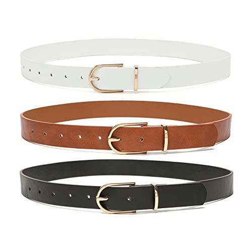 MORELESS 3 Pack Women's Faux Leather Waist Belt for Jeans Dress Black White Brown Large | Amazon (US)