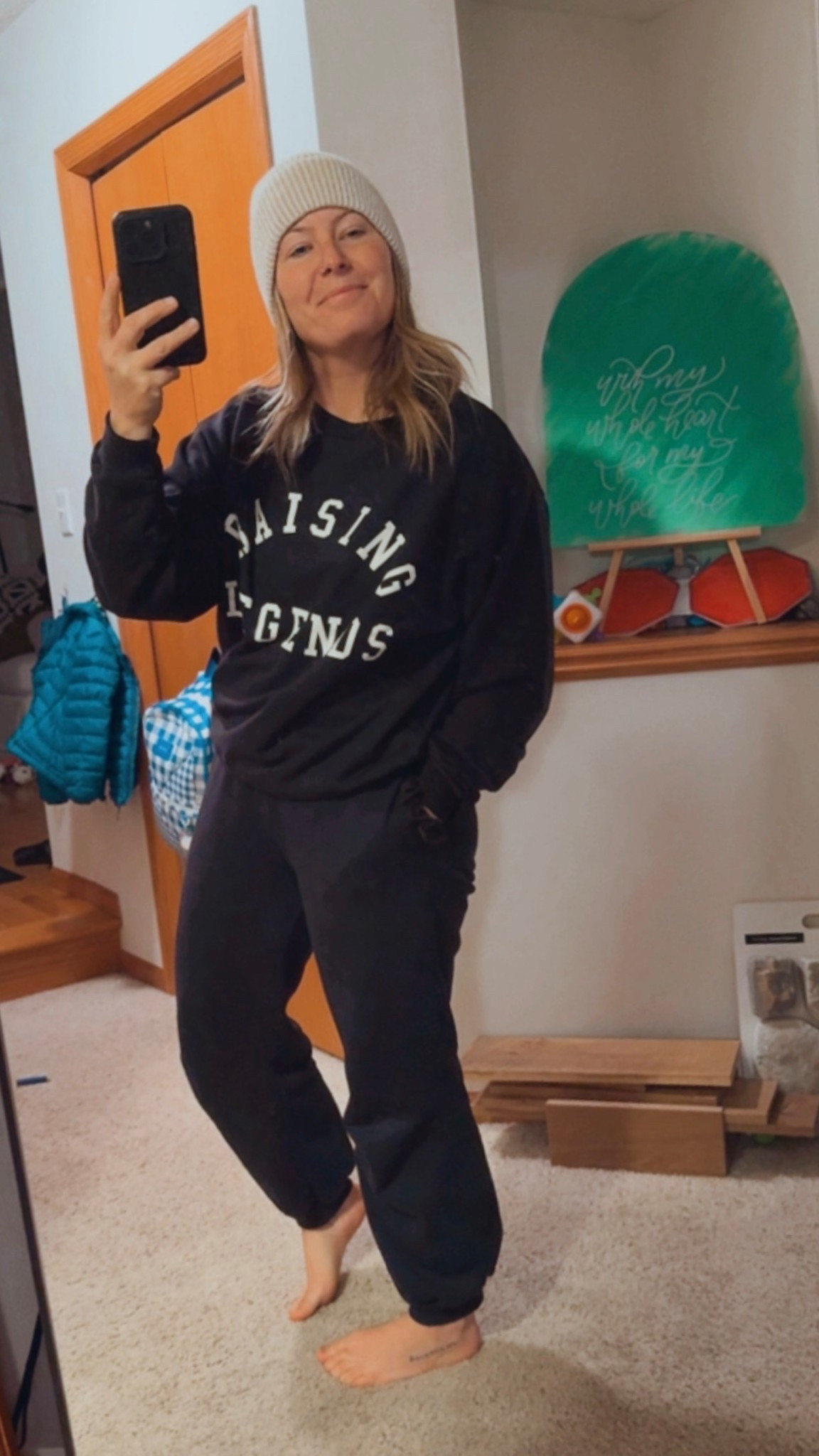 sweatsuit: ford and Wyatt (S)
hat: target 

BUY the hat… in multiple colors, it’s good!!