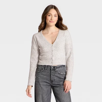 Women's V-Neck Cozy Lace Cardigan Sweater - Universal Thread™ | Target