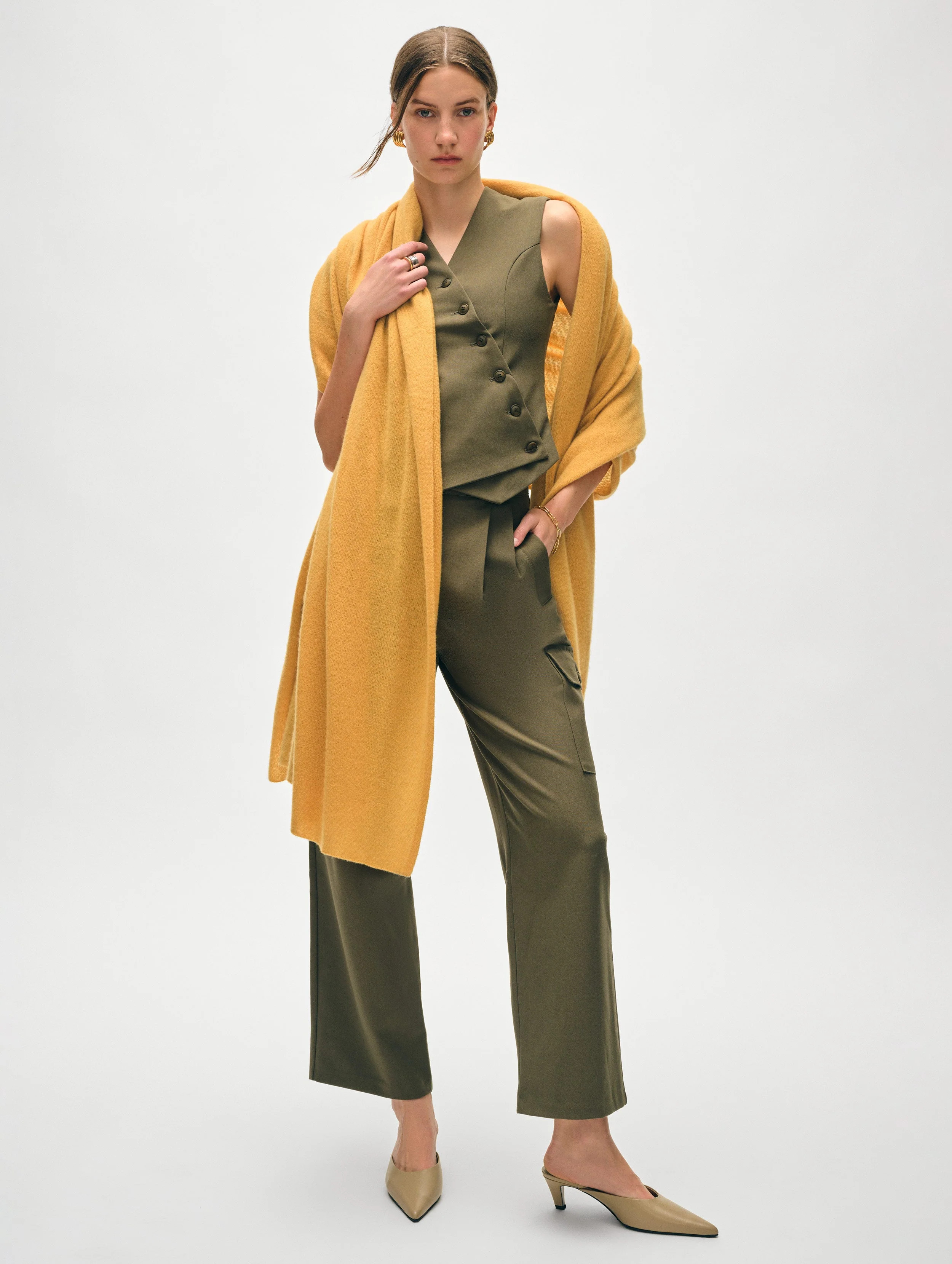 White + Warren Cashmere Travel Wrap in Goldenrod size 81" x 36 | White and Warren