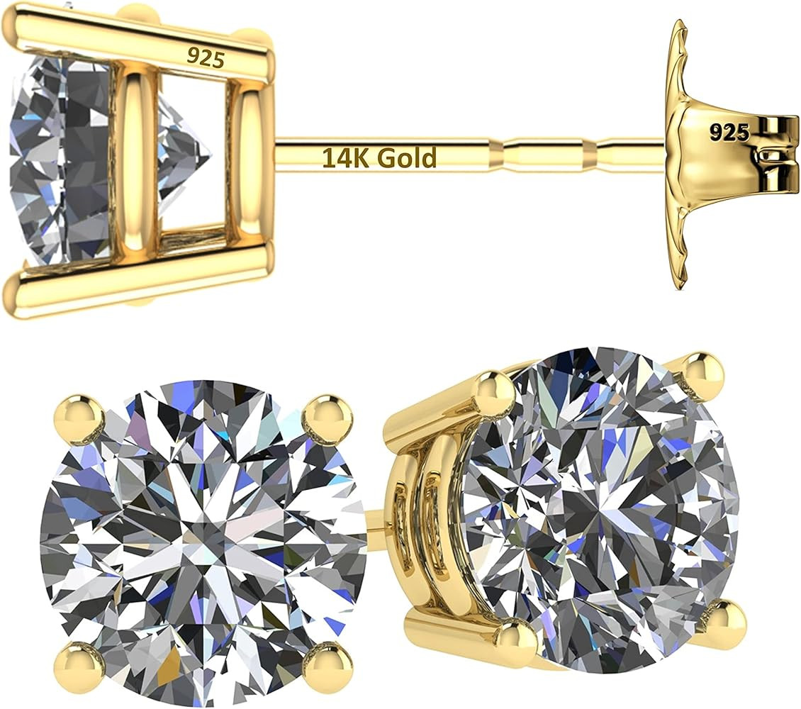 14K Solid Gold Post Made with Swarovski Zirconia Simulated Diamond Stud Earrings (.30ct–8.00ct) | Amazon (US)