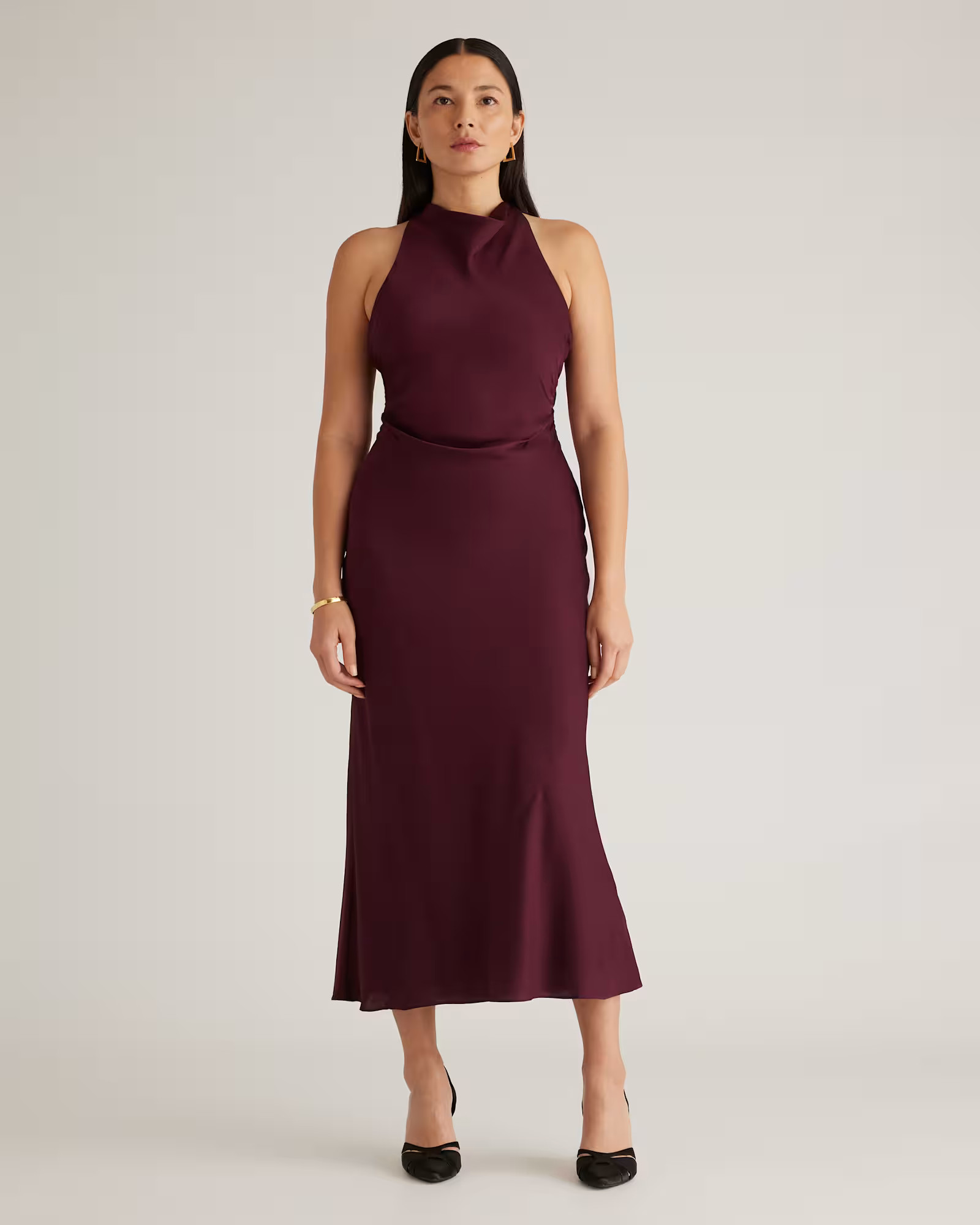 Washable Stretch Silk High Neck Midi Dress in Wine Tasting Red | Quince