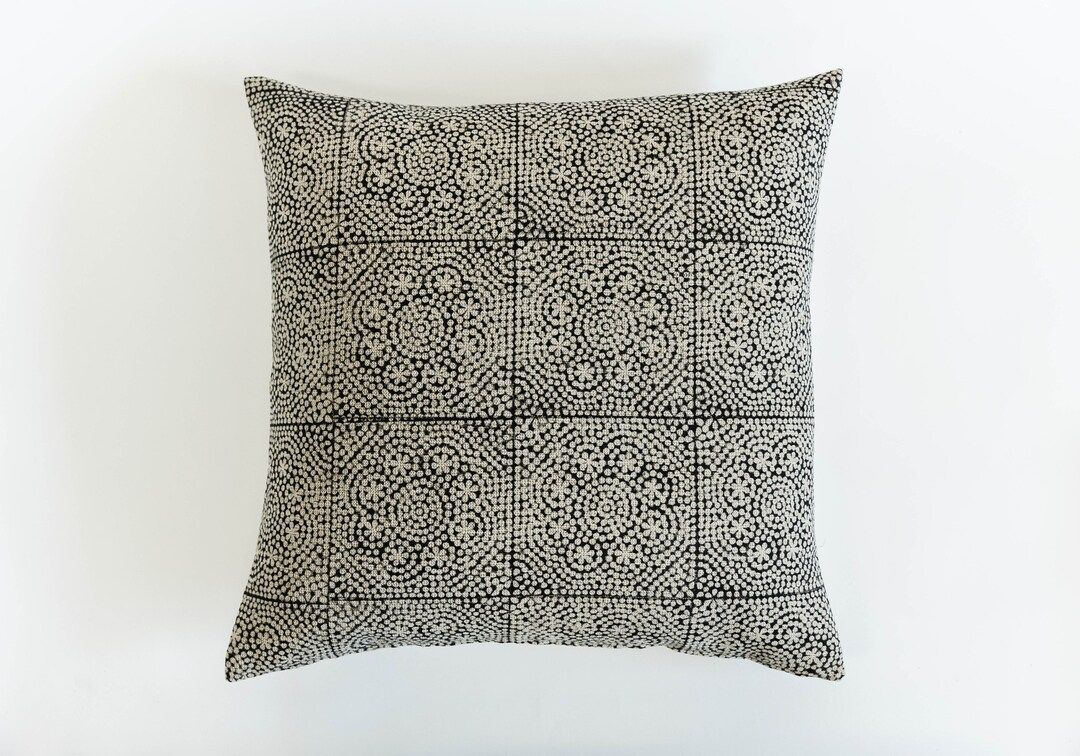 Block print pillow, block print pillow cover, black and white pillow, black and white pillow cove... | Etsy (US)