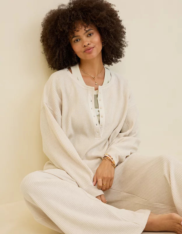 Aerie Waffle Henley Sweatshirt | Aerie