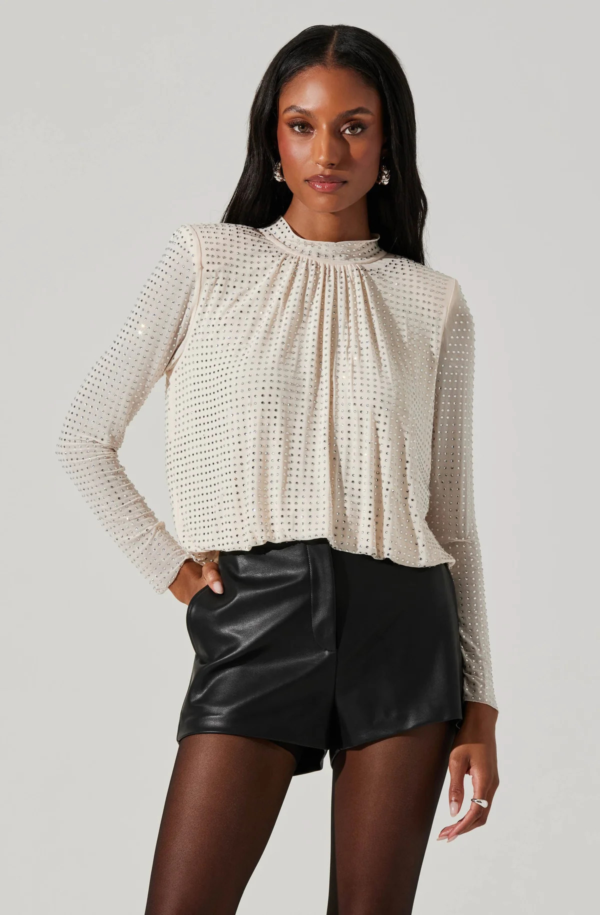 Balsa Mock Neck Rhinestone Top | ASTR The Label (US)