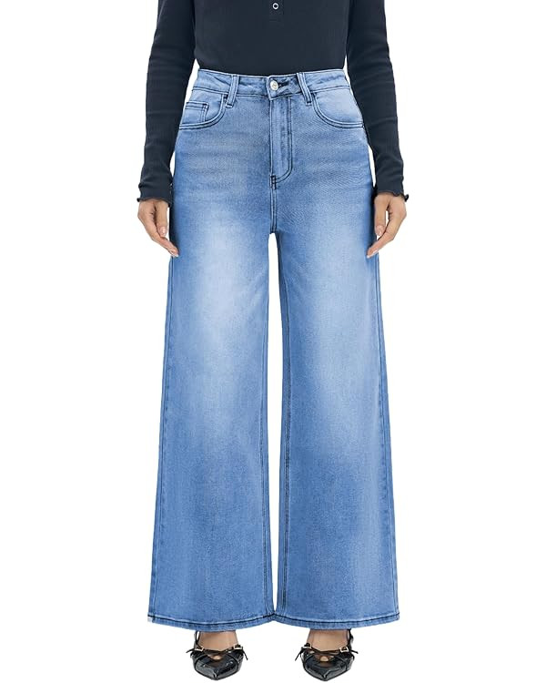 ONESO Wide Leg Jeans for Women High Waisted Stretchy Baggy Jeans BBL Loose Fit Tummy Control Deni... | Amazon (US)