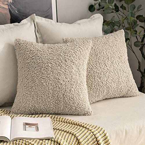 MIULEE Pack of 2 Decorative New Luxury Series Style Dark Cream Faux Fur Throw Pillow Covers Super So | Amazon (US)