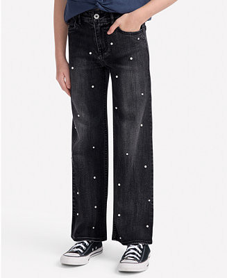 Girls' High-Rise Embellished Wide Leg Jeans | Macy's