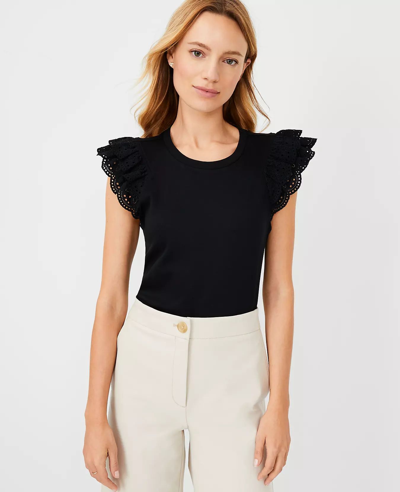 Petite Tiered Lace Sleeve Top | Ann Taylor | Ann Taylor (US)