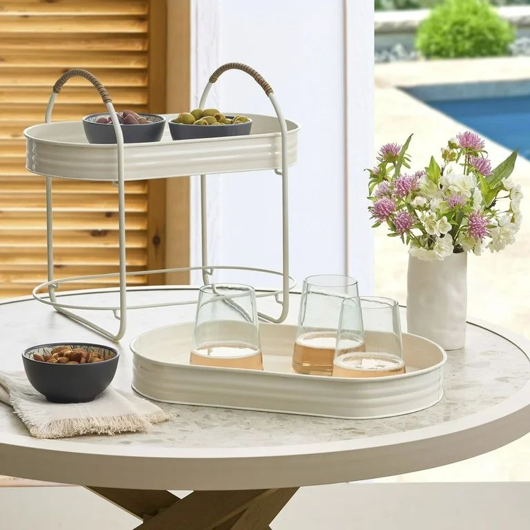 Better Homes & Gardens - Vanilla White Galvanized 2-Tier Serving Tray Stand,15.90 in x 10.74 in -... | Walmart (US)