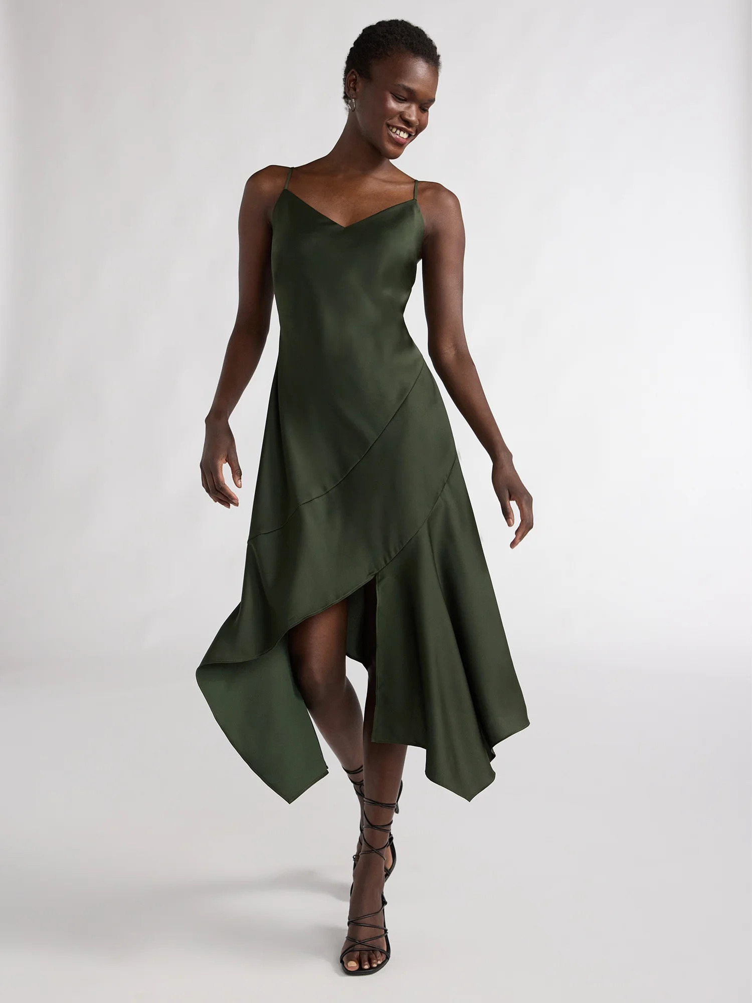 Scoop Women’s Asymmetrical Bias Satin Slip Dress with Spaghetti Straps, Sizes XS-XXL - Walmart.... | Walmart (US)