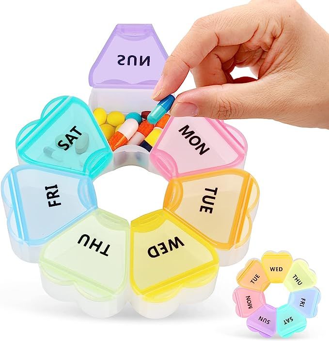 Weekly Pill Organizer,Large Pill Box 7 Day,SZREDU Rainbow Pill Case for Travel,Portable Daily Med... | Amazon (US)