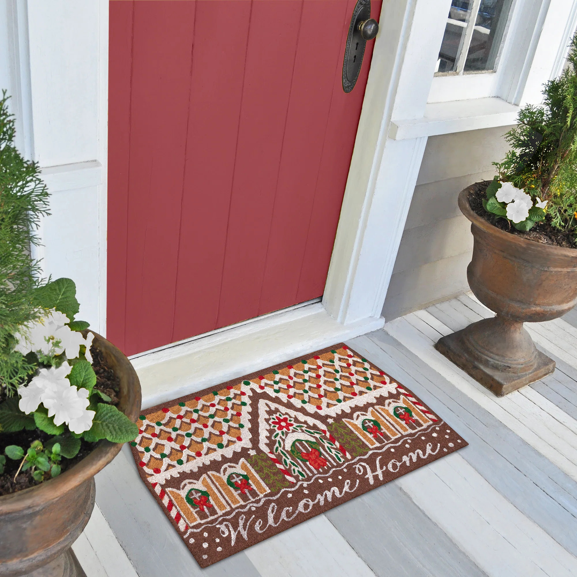 The Holiday Aisle® Yusuke Gingerbread House Welcome Outdoor Mat Chocolate | Wayfair | Wayfair North America