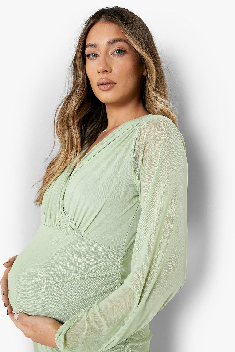 Maternity Mesh Wrap Midi Dress | Boohoo.com (US & CA)