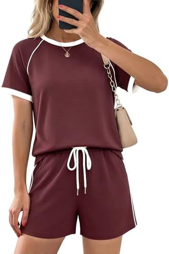 Casly Lamiit 2 Piece Short Sets for Women Summer Outfits Crew Neck Short Sleeve Matching Lounge S... | Amazon (US)