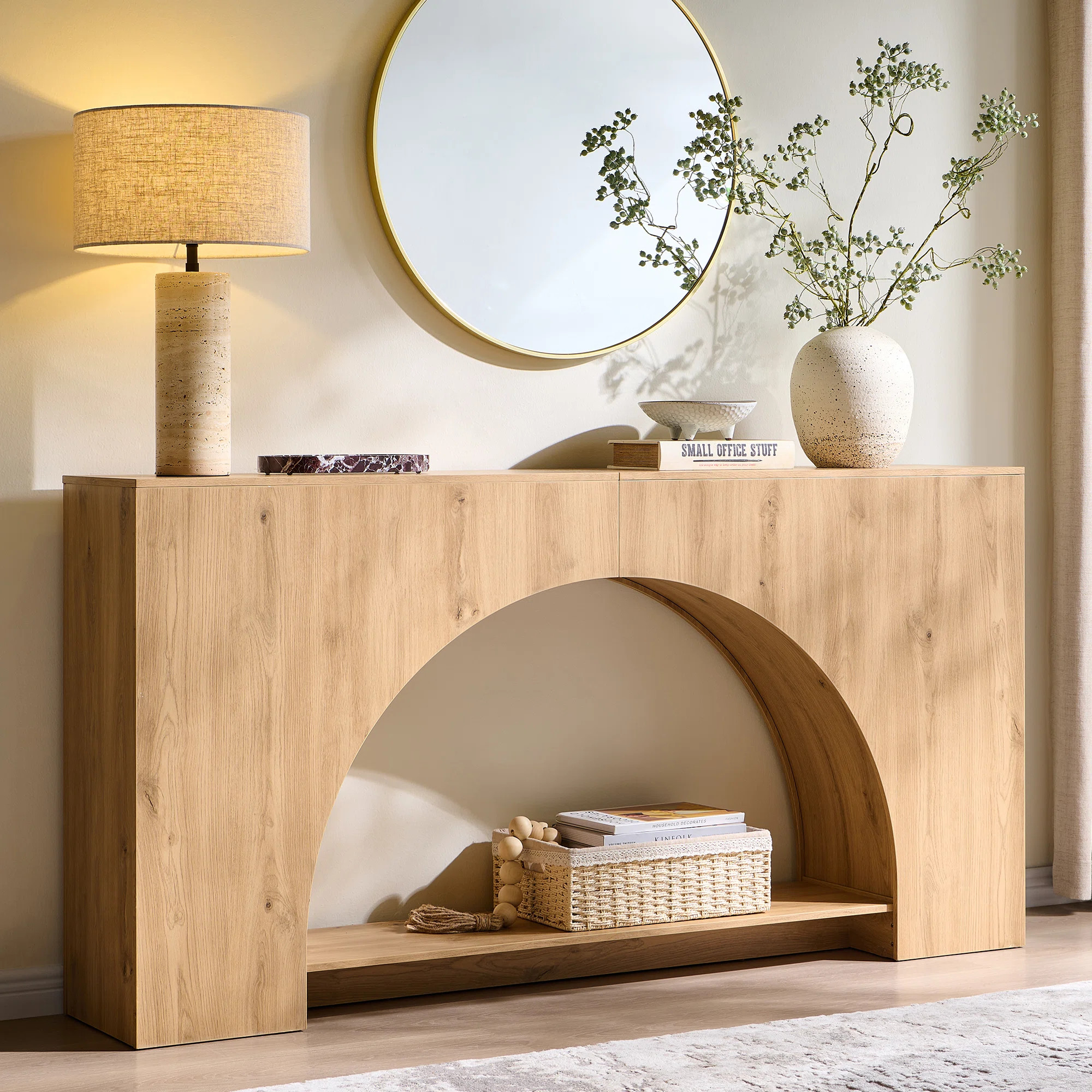 63" Arched Wood Console Table with Arched Base, 2-Tier Modern Entryway Table, Long Wood Sofa Tabl... | Wayfair North America