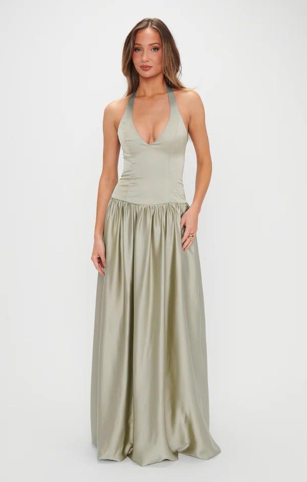 Eliza Maxi Dress ~ Moss Green Luxe Satin | Show Me Your Mumu