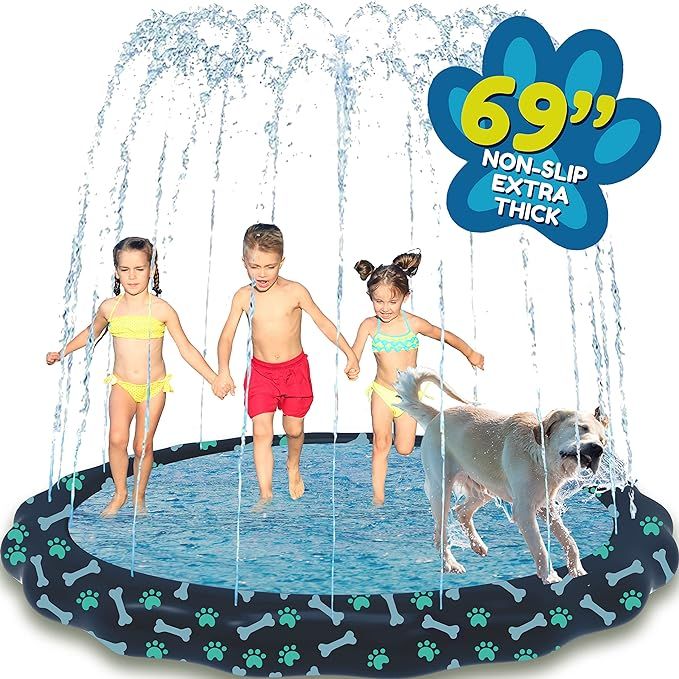 SplashEZ Non Slip Splash Pad for Kids and Dogs, 69’’ Extra Large Sprinkler Kids, Dog Water Su... | Amazon (US)