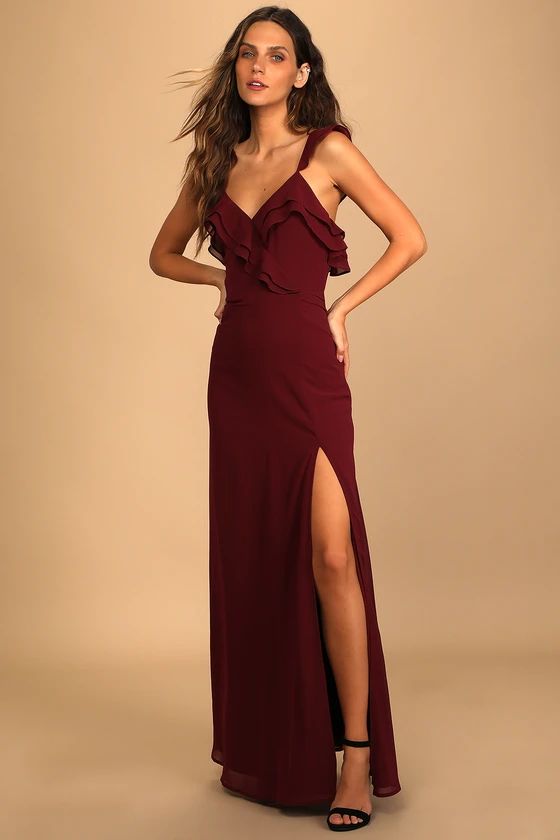 Adoring Glances Burgundy Ruffled Maxi Dress | Lulus (US)