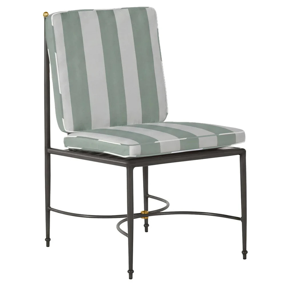 Roma Cabana Mist Stripe Sunbrella Slate Grey Aluminum Outdoor Dining Chair | Kathy Kuo Home