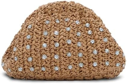 GOKTOW Straw Rhinestone Dumpling Clutch Purse,Summer Raffia Rattan Vacation Beach Bag for Women 2... | Amazon (US)