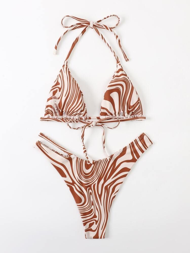 Fluid Cut Out Halter Triangle Bikini Swimsuit | SHEIN
