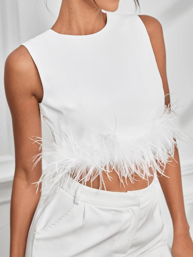 Fuzzy Trim Tank Top | SHEIN