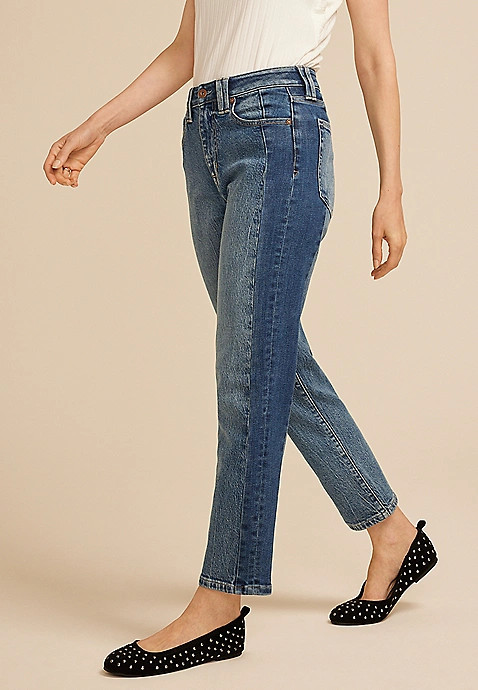 edgely™ High Rise Two Tone Pieced Tapered Ankle Jean | Maurices