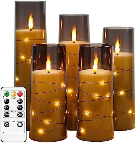 Flameless LED Candles with Timer 5 Pc Flickering Flameless Candles for Romantic Ambiance and Home... | Amazon (US)
